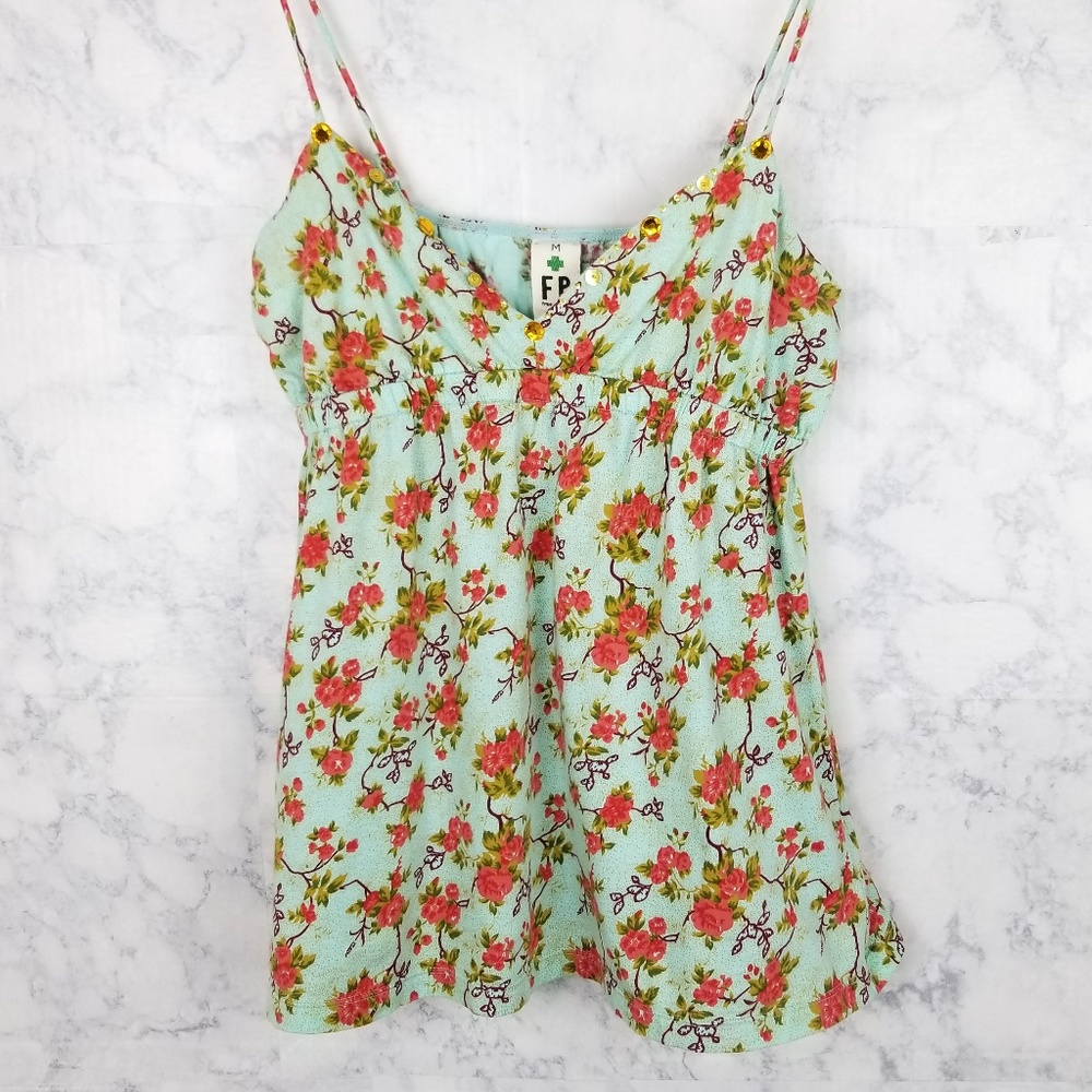 Free People Top size M Turquoise Floral